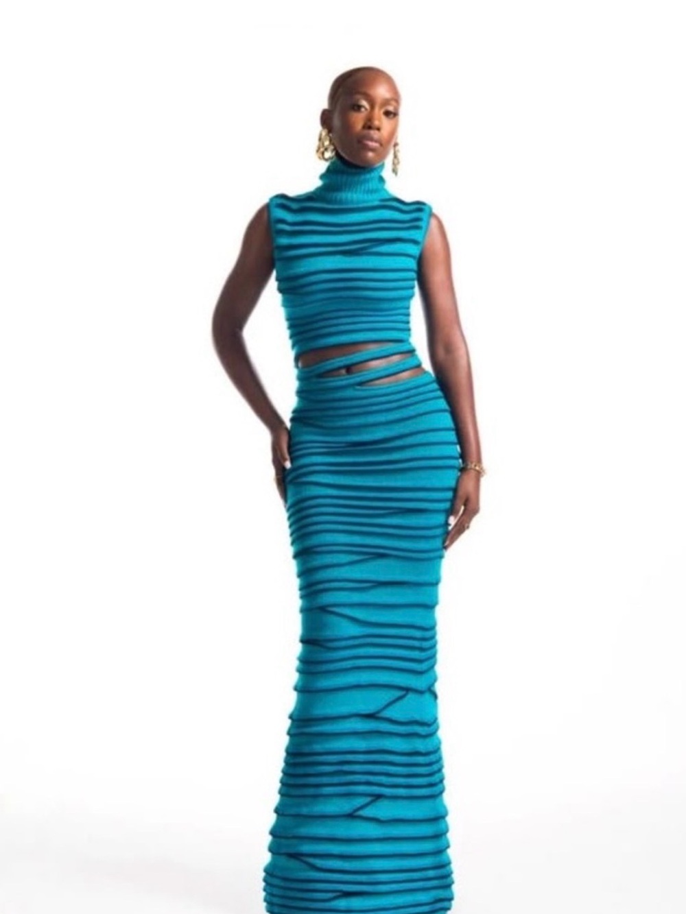 Hanifa Amelia Turquoise Ribbed Knit Dress, brand new
